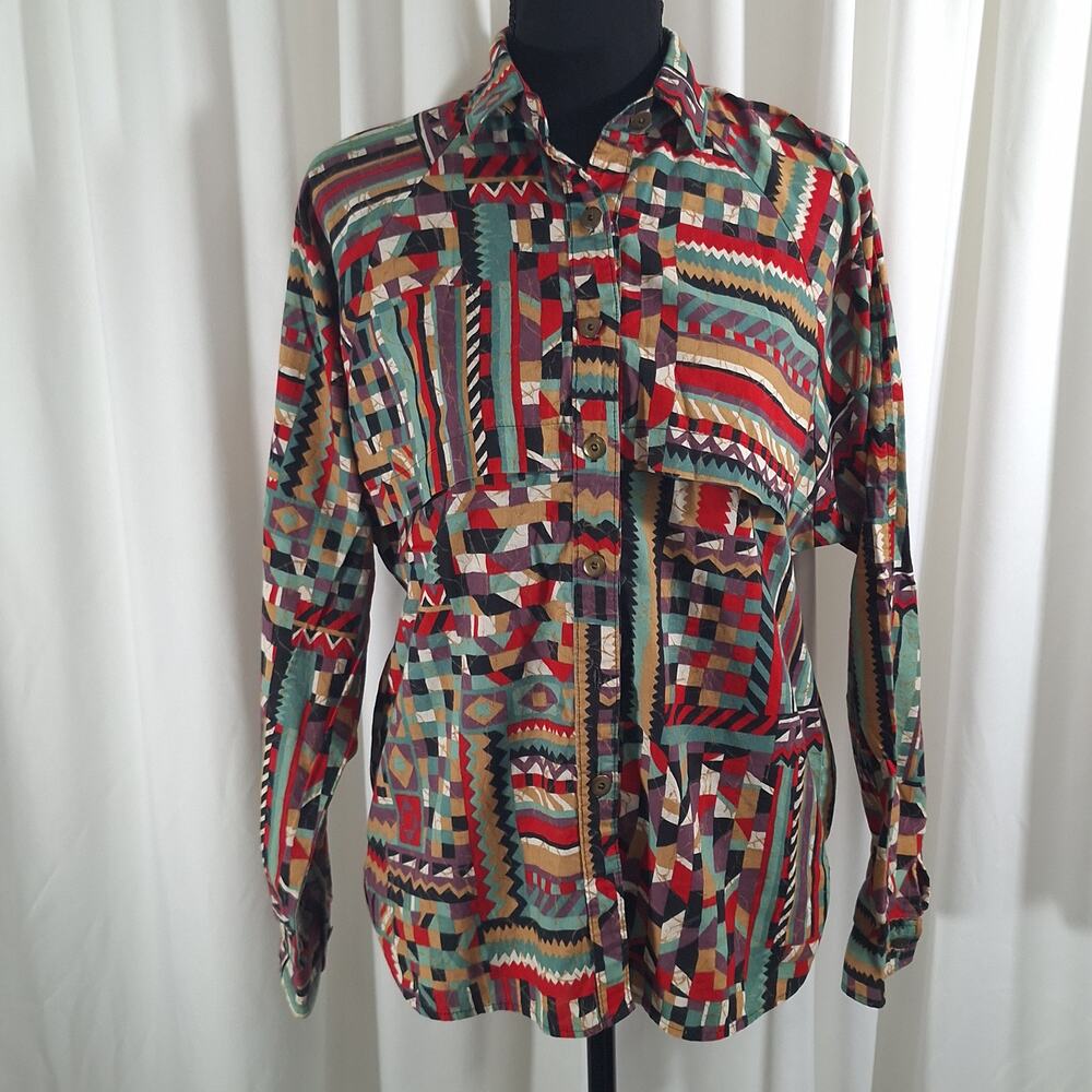 Vintage Stage West Patchwork Shirt Men’s M Women’s L Button Down Made in USA 80s